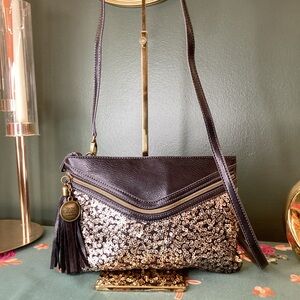 Chic Brown and Gold Sequin Crossbody Bag